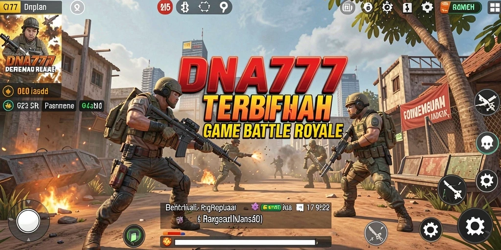 Screenshot DNA777 menunjukkan aksi intens dalam pertempuran Battle Royale.