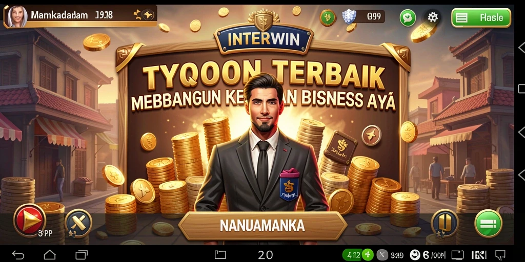 Tampilan gameplay INTERWIN yang menarik dan penuh tantangan dalam manajemen bisnis.