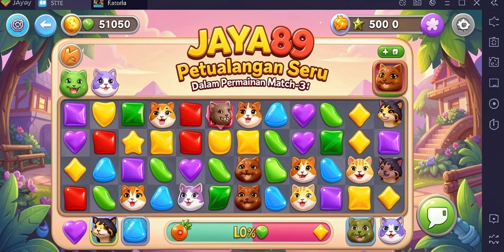 Screenshot dari gameplay seru JAYA89 dengan tantangan Match-3.