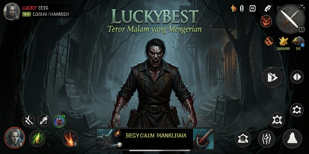 Screenshot gameplay LUCKYBEST menampilkan suasana mencekam dan menakutkan.