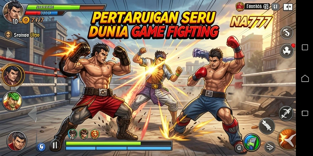 Tampilan gameplay NA777 yang menampilkan pertarungan epik antar karakter.