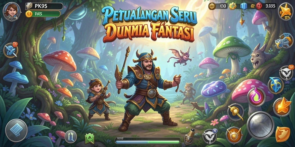 Screenshot gameplay PK95 menampilkan karakter utama menjelajahi hutan misterius.