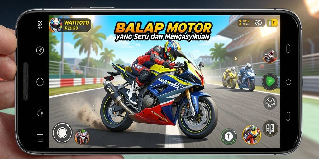 Gameplay WATITOTO menampilkan balapan motor yang mendebarkan dan kompetitif.